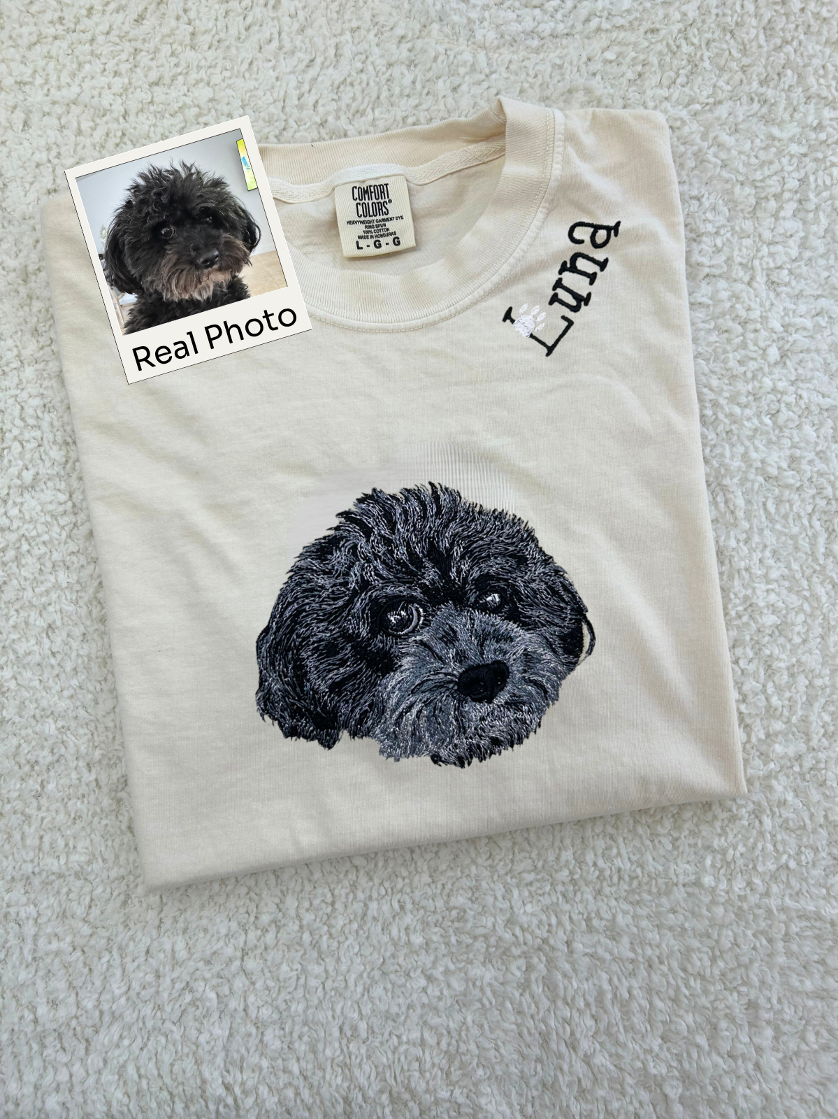 Luna Embroidery Center Pet Portrait + Collar Name Detail - Shirt